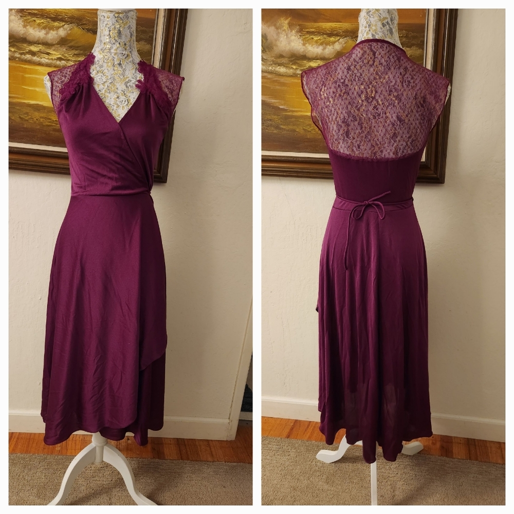 Vintage 1980s Rage of California Lace Flowy Wrap Dress